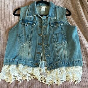 Chic Denim Vest with Lace Hem